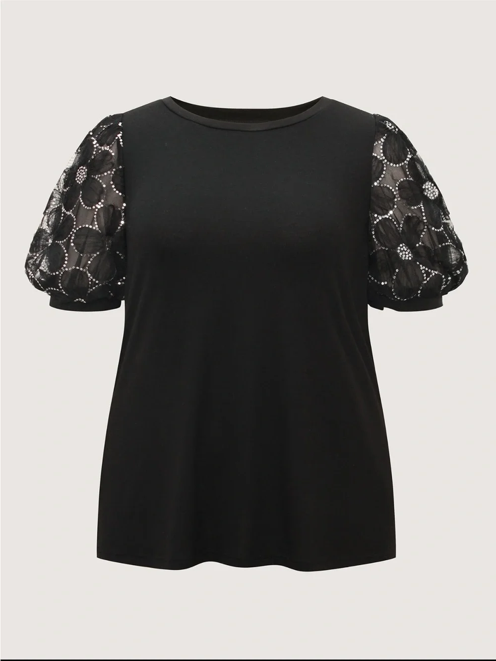 BloomChic Black Puff Sleeve Top with Sheer Embellished Sleeves size 2X (18-20)